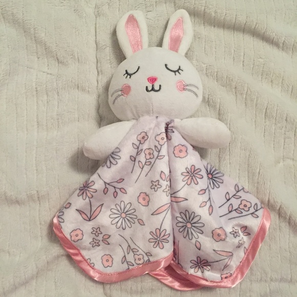 George Bunny Rabbit Pink White Flowers Walmart Satin Baby Security Blanket Lovey - Picture 1 of 5